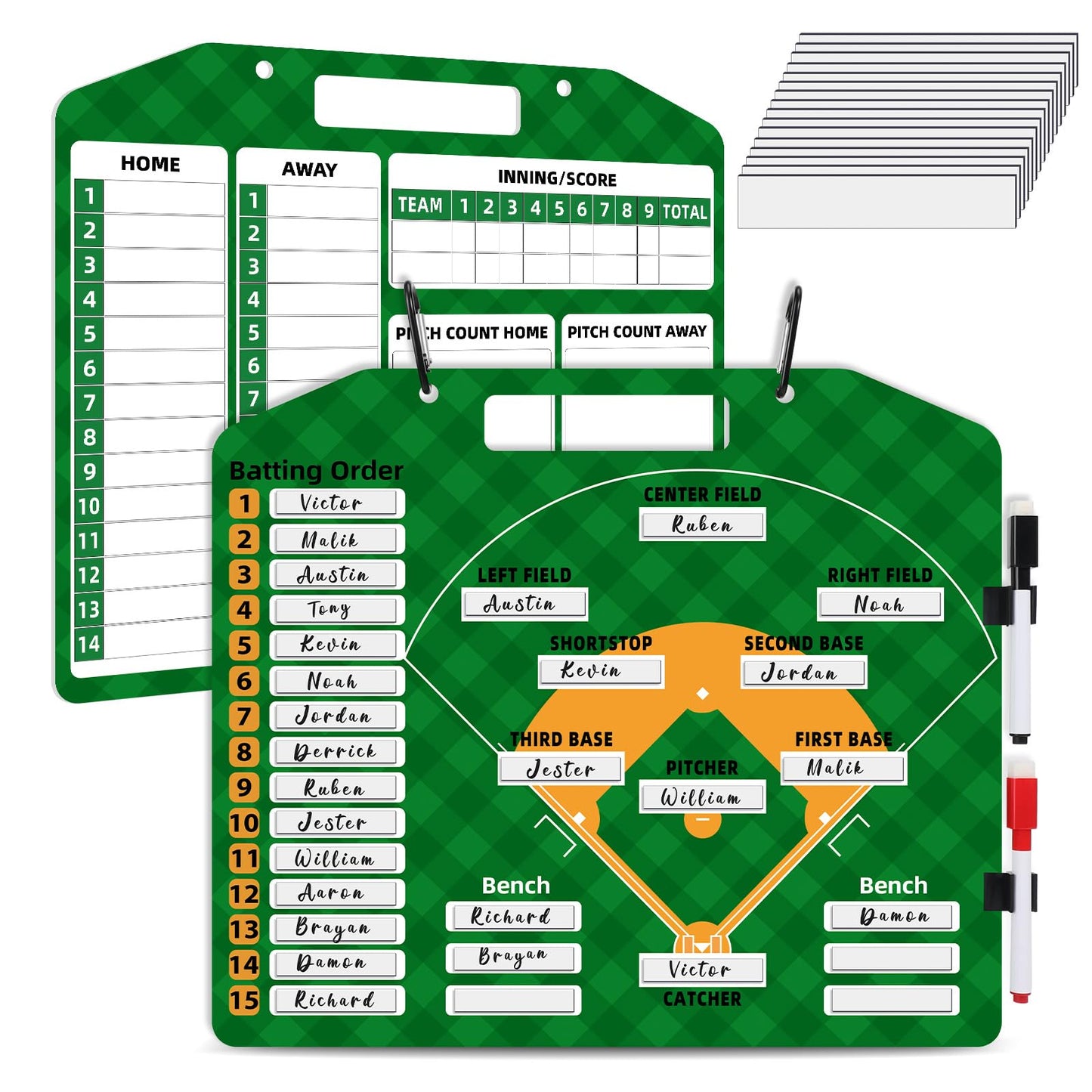 Baseball Lineup Board For DugoutDry Erase Baseball Clipboard For Coachesmagnetic Baseball Lineup BoardDouble Sided Baseball Scoreboard30Pcs Lineup Cards2 Pen&Snap Hooksline Up Cards Baseball